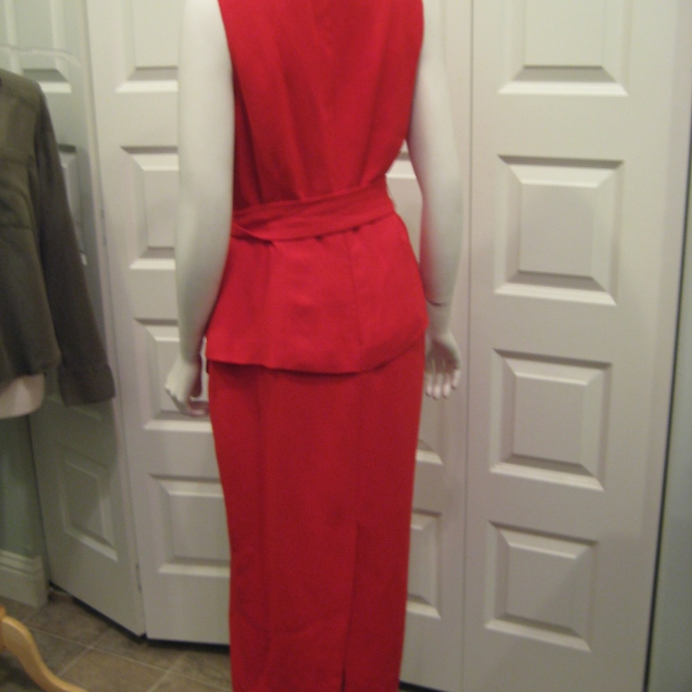 RED PEPLUM STYLE ANKLE LENGTH RED DRESS SIZE 8 - Picture 6 of 7